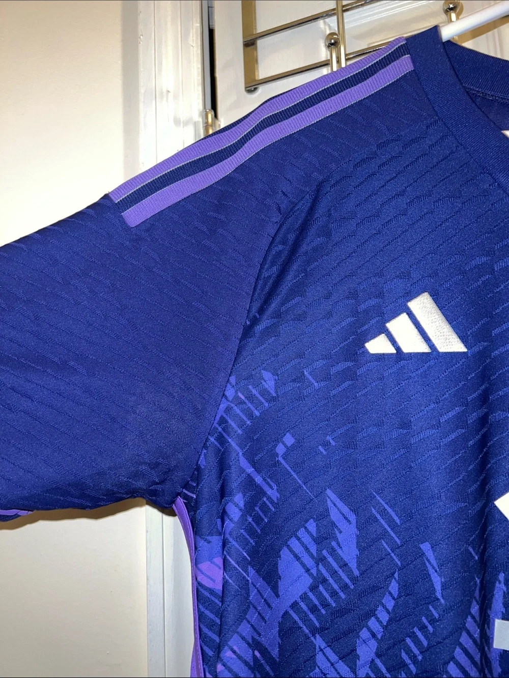 Authentic Player Adidas Messi Purple and White Argentina #10 Soccer Jersey